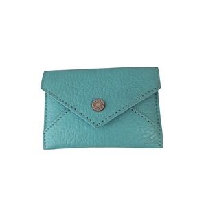 Tiffany & Co Blue Pebbled Leather Envelope Card Case Wallet Silver Lining Italy